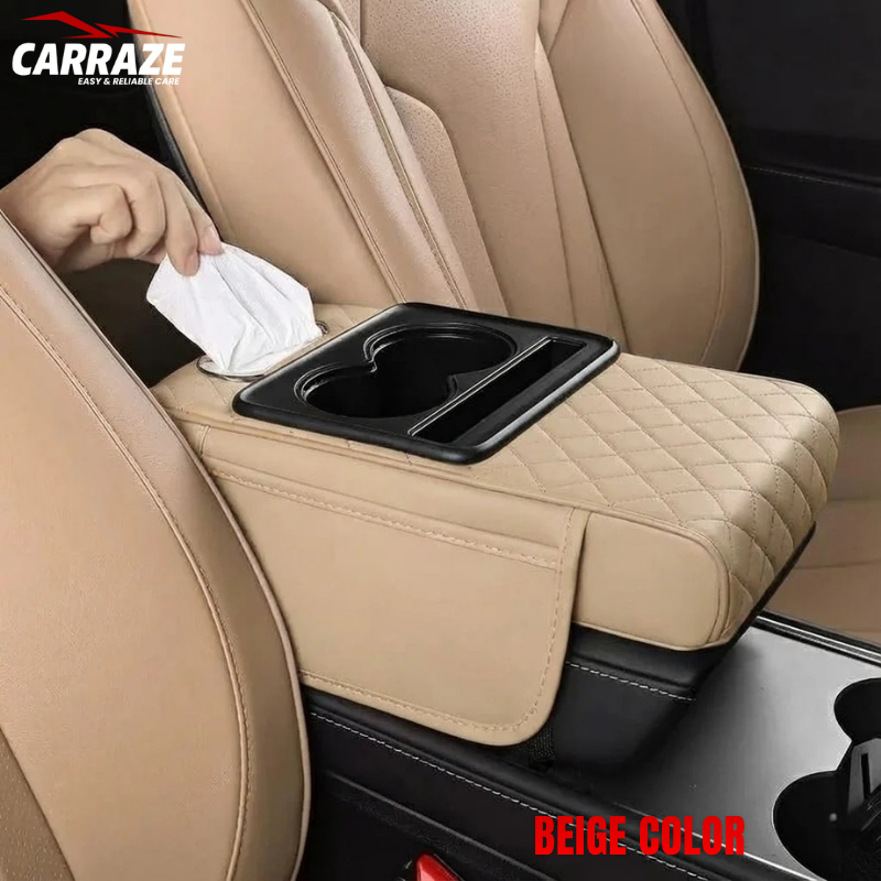 Console Armrest Cushion with Tissue Box And Cup Holder - Beige