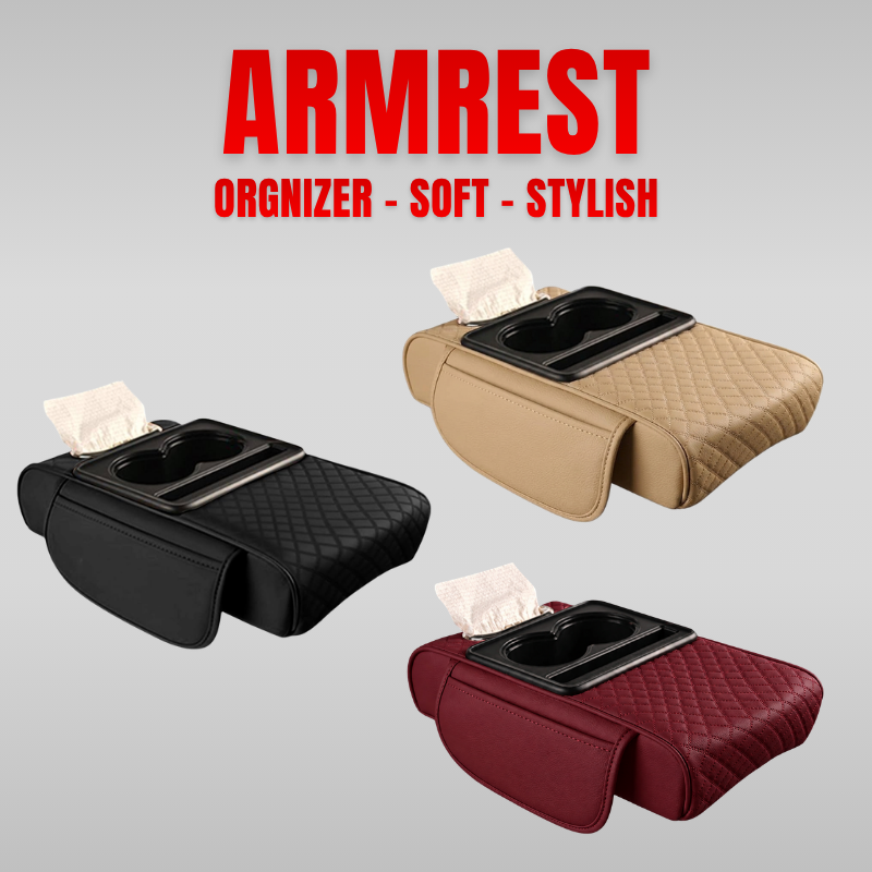 Console Armrest Cushion with Tissue Box And Cup Holder
