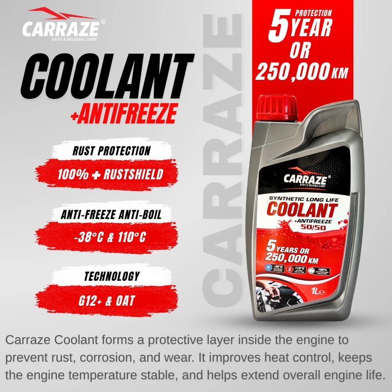 Carraze Long Life Red Coolant 50/50 (4 Liter) + Engine Degreaser