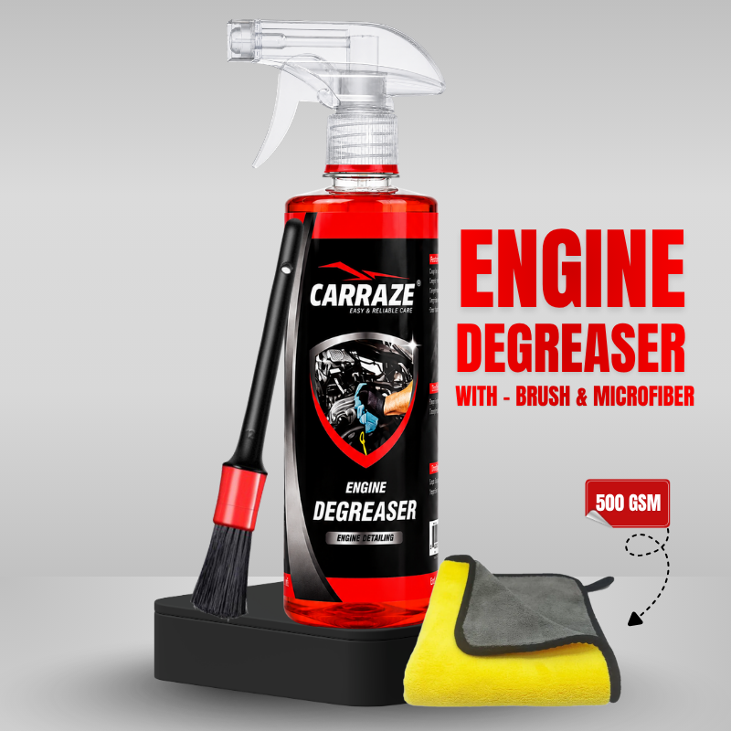 Carraze Engine Degreaser 500ml + Detailing Brush + Microfiber Towel 500GSM (40x40cm)