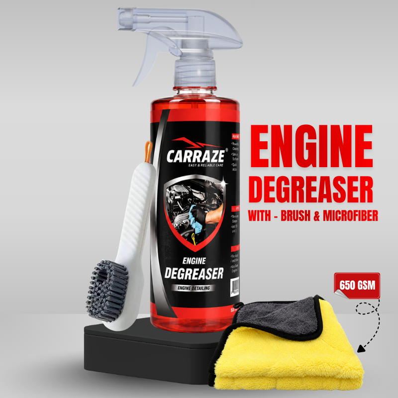 Carraze Engine Degreaser 500ml + Detailing Brush + Microfiber Towel 650GSM (40x40cm)