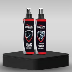 Carraze Tire & Trim Polish and Dashboard Polish bottles – combo for exterior tire shine and interior dashboard care