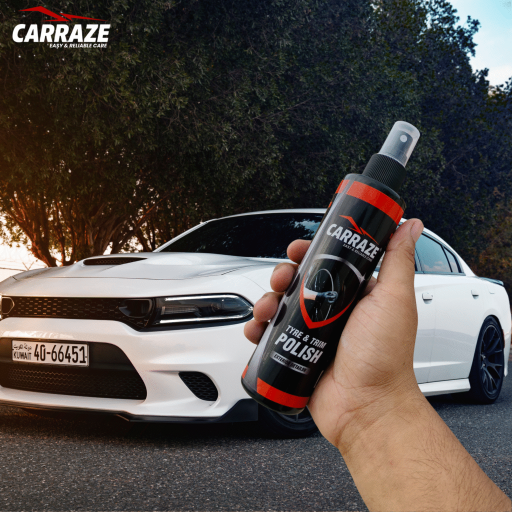 Carraze Tyre and Trim Polish for a glossy, UV-protected car finish in Pakistan