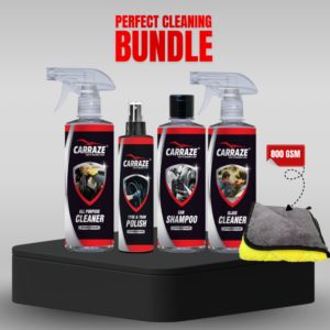 All Purpose Cleaner + Shampoo + Glass Cleaner + Tire Polish + Microfiber Cloth | Carraze 5-in-1 Bundle