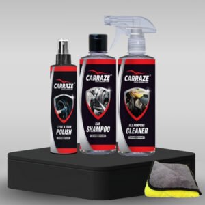 Carraze Tyre & Trim Polish, Car Shampoo, All Purpose Cleaner with 800GSM Microfiber Cloth – Complete car care kit