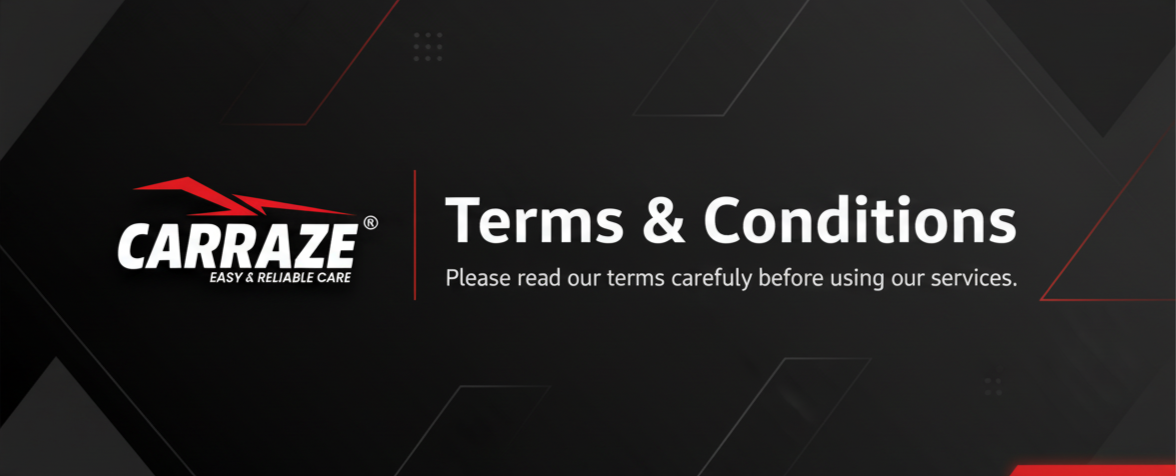 Carraze Terms and Conditions Banner – Secure Online Shopping, Car Care Products, Refund, Shipping, and Privacy Policy