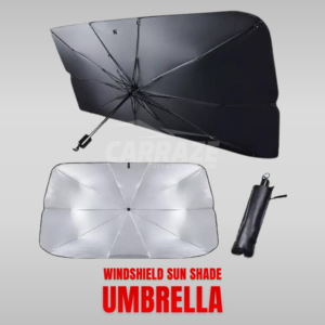 Universal Windshield Sun Shade Umbrella protecting car dashboard from heat and UV rays, foldable and easy to use