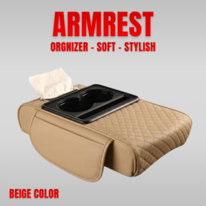 Console Armrest Cushion with Tissue Box And Cup Holder - Beige