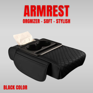 Console Armrest Cushion with Tissue Box And Cup Holder - Black